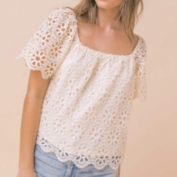 Flying Tomato Tops - Cream Crochet Floral Top